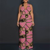 Sexy Print Halter Backless One-Piece Jumpsuits