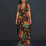 Sexy Print Halter Backless Maxi Dresses