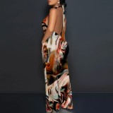 Sexy Print Halter Backless Maxi Dresses