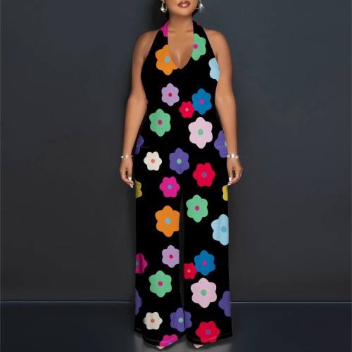 Sexy Print Halter Backless One-Piece Jumpsuits
