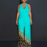 Sexy Print Halter Backless One-Piece Jumpsuits