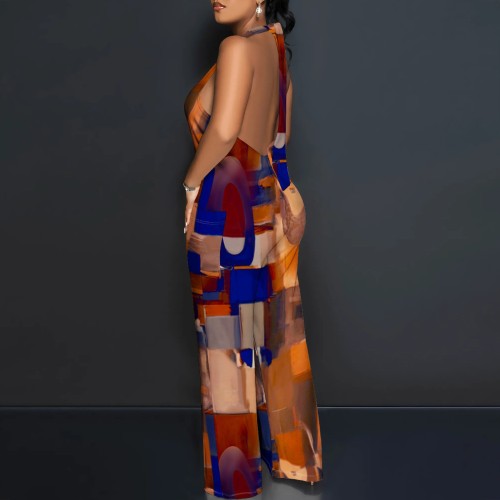 Sexy Print Halter Backless Maxi Dresses