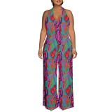 Sexy Print Halter Backless One-Piece Jumpsuits