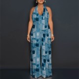 Sexy Print Halter Backless One-Piece Jumpsuits