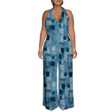 Sexy Print Halter Backless One-Piece Jumpsuits