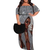 1 Piece Custom African Map Print Off Shoulder Long Plus Size Dress