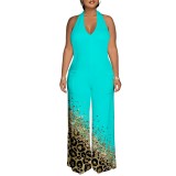 Sexy Print Halter Backless One-Piece Jumpsuits