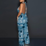 Sexy Print Halter Backless One-Piece Jumpsuits