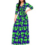 1 Piece Custom Fashion Printed V Neck Maxi Dresses