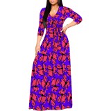 1 Piece Custom Fashion Printed V Neck Maxi Dresses