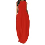 1 Piece Custom Fashion Solid Sleevelss Maxi Dresses
