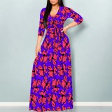 1 Piece Custom Fashion Printed V Neck Maxi Dresses