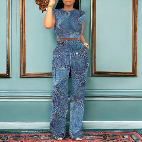1 Piece Custom Casual Printed Two Piece Pant Set