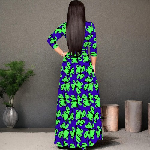 1 Piece Custom Fashion Printed V Neck Maxi Dresses