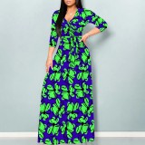 1 Piece Custom Fashion Printed V Neck Maxi Dresses