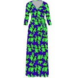 1 Piece Custom Fashion Printed V Neck Maxi Dresses