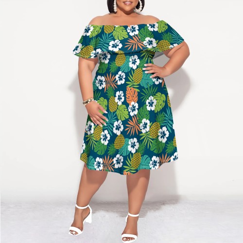 1 Piece Custom Casual Printed Off Shoulder Plus Size Dress