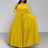 1 Piece Custom Solid Printed Long Sleeve Maxi Dress