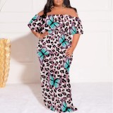 1 Piece Custom Casual Print Off Shoulder Plus Size Maxi Dress
