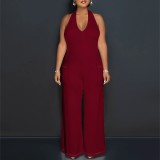 Casual Solid Color Halter Backless One-Piece Jumpsuits