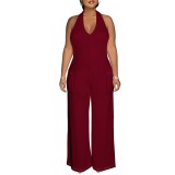 Casual Solid Color Halter Backless One-Piece Jumpsuits