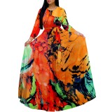 1 Piece Custom Fashion Printed Long Sleeve Maxi Dress