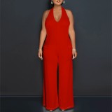 Casual Solid Color Halter Backless One-Piece Jumpsuits