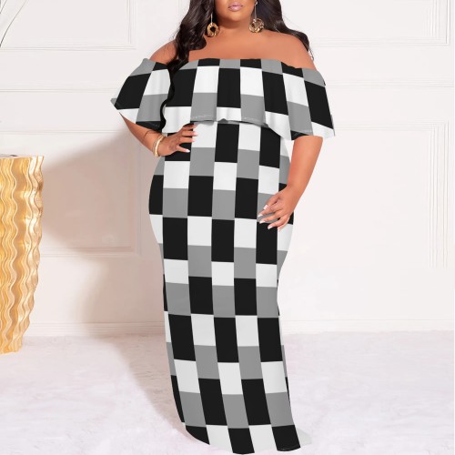 1 Piece Custom Casual Print Off Shoulder Plus Size Maxi Dress