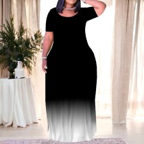 1 Piece Custom Casual Print Gradient Color Plus Size Long Dresses