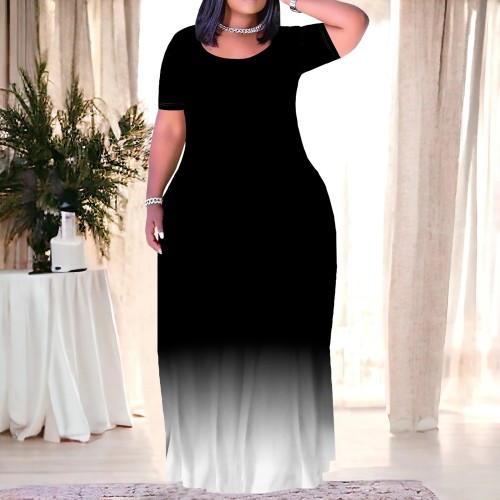 1 Piece Custom Casual Print Gradient Color Plus Size Long Dresses