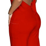 Casual Solid Color Halter Backless One-Piece Jumpsuits