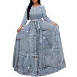 1 Piece Custom Fashion Printed Long Sleeve Maxi Dress