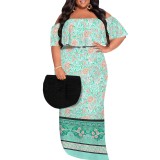 1 Piece Custom Casual Print Off Shoulder Plus Size Maxi Dress