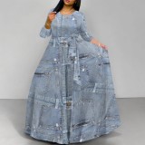 1 Piece Custom Fashion Printed Long Sleeve Maxi Dress