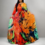 1 Piece Custom Fashion Printed Long Sleeve Maxi Dress