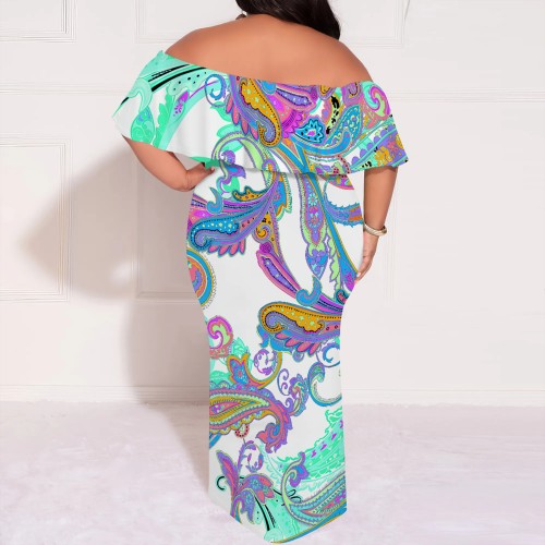 1 Piece Custom Casual Print Off Shoulder Plus Size Maxi Dress