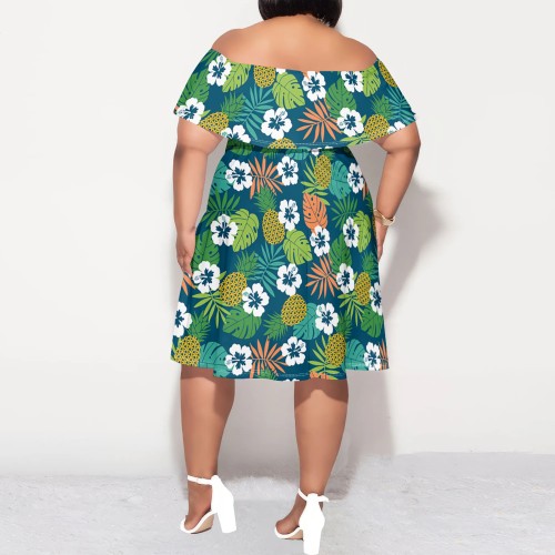 1 Piece Custom Casual Printed Off Shoulder Plus Size Dress