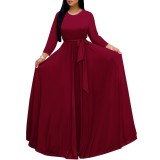 1 Piece Custom Solid Printed Long Sleeve Maxi Dress