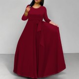 1 Piece Custom Solid Printed Long Sleeve Maxi Dress