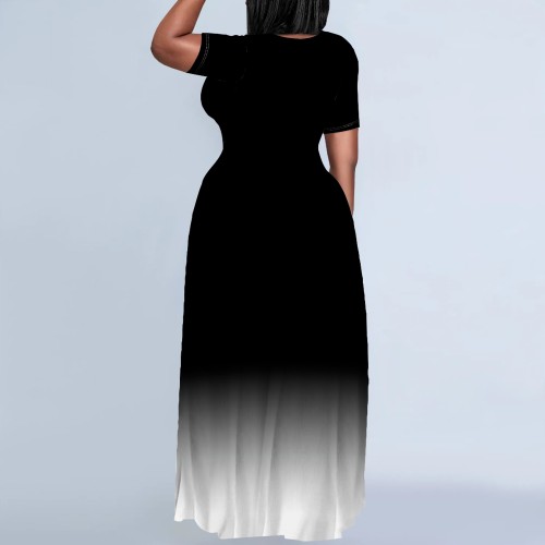 1 Piece Custom Casual Print Gradient Color Plus Size Long Dresses