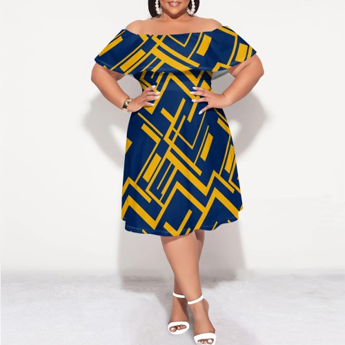 1 Piece Custom Casual Printed Off Shoulder Plus Size Dress