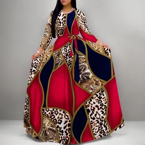 1 Piece Custom Fashion Printed Long Sleeve Maxi Dress