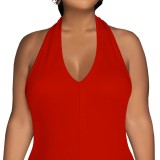 Casual Solid Color Halter Backless One-Piece Jumpsuits