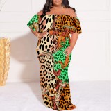 1 Piece Custom Casual Print Off Shoulder Plus Size Maxi Dress