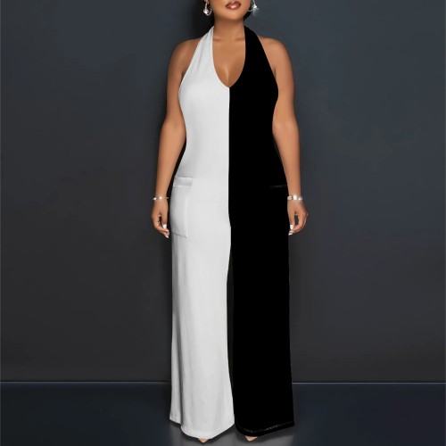 Casual Solid Color Halter Backless One-Piece Jumpsuits