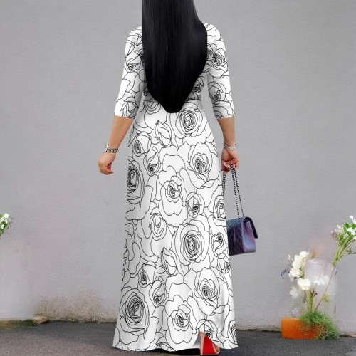1 Piece Custom Solid Printed V Neck Long Sleeve Maxi Dress