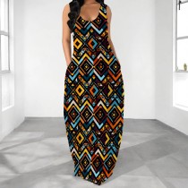 1 Piece Custom Solid Printed U Neck Sleeveless Maxi Dress