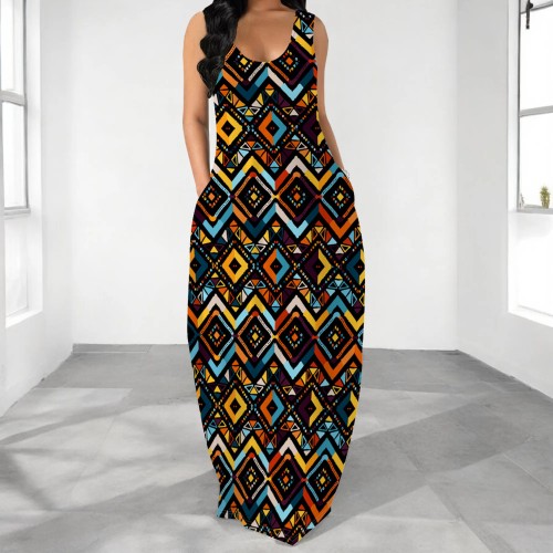 1 Piece Custom Solid Printed U Neck Sleeveless Maxi Dress