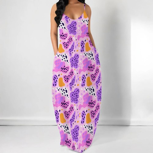 1 Piece Custom Casual Printed Straps Maxi Dress