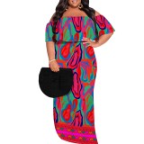 1 Piece Custom Casual Print Off Shoulder Plus Size Maxi Dress